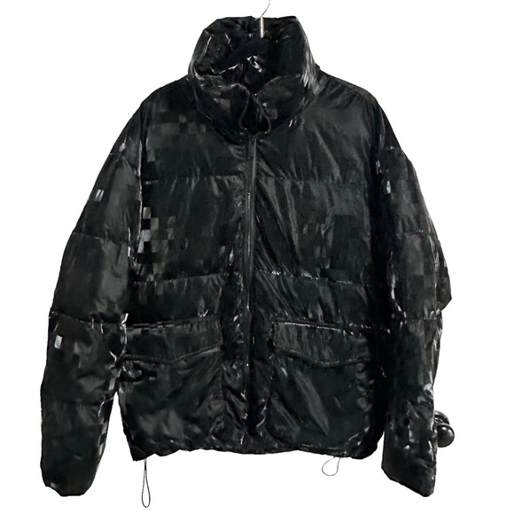 Karl Lagerfeld Paris Men's Shiny Bitmap Printed Black Down Puffer Jacket M NWOT - Picture 3 of 9